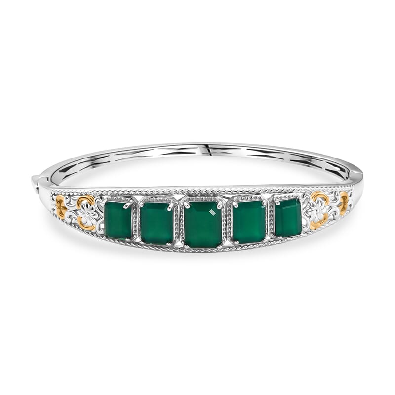 EverTrue Verde Onyx 11.10 ctw Evergreen Elegance Bangle Bracelet In 18K YG Plated and Platinum Bond (6.50 In)