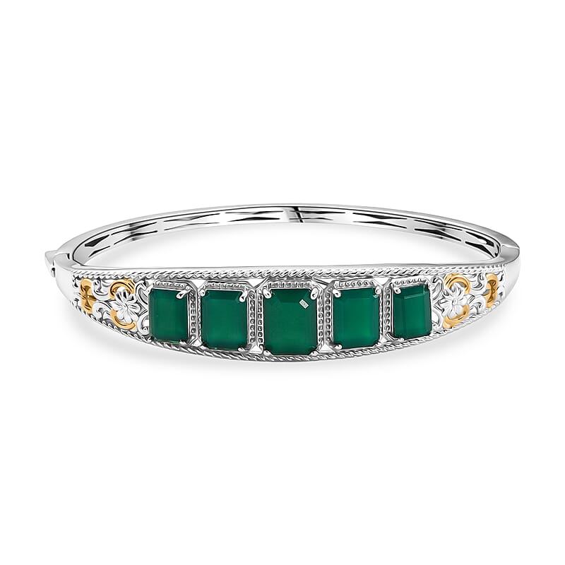 EverTrue Verde Onyx 11.10 ctw Evergreen Elegance Bangle Bracelet In 18K YG Plated and Platinum Bond (6.50 In)