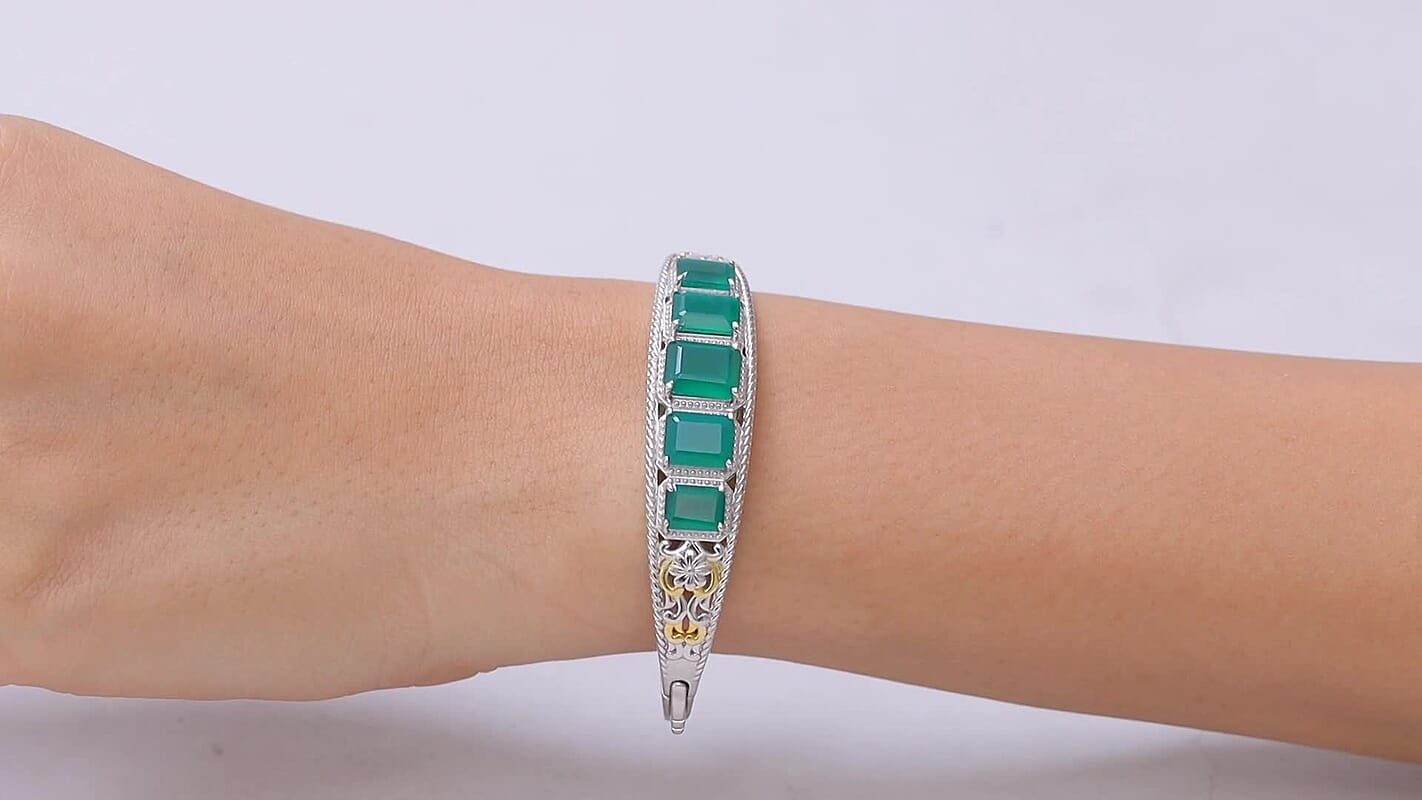 EverTrue Verde Onyx Evergreen Cuff Bangle Bracelet in 18K YG Plated and Platinum Bond