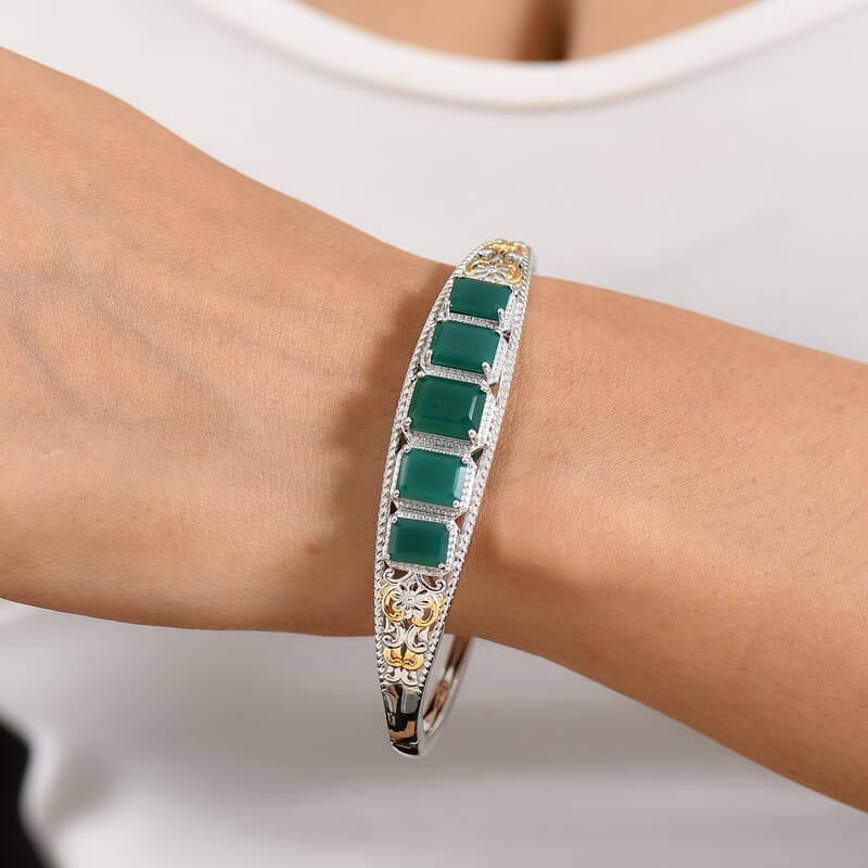 EverTrue Verde Onyx 11.10 ctw Evergreen Elegance Bangle Bracelet In 18K YG Plated and Platinum Bond (6.50 In)