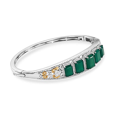 EverTrue Verde Onyx 11.10 ctw Evergreen Elegance Bangle Bracelet In 18K YG Plated and Platinum Bond (6.50 In)
