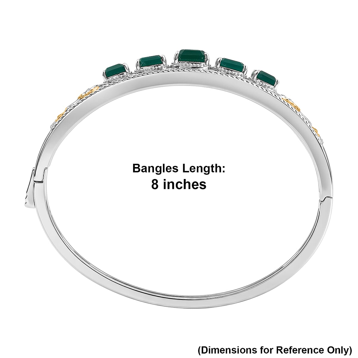 EverTrue Verde Onyx 11.20 ctw Evergreen Elegance Bangle Bracelet In 18K Yellow Gold Plated and Platinum Bond (7.25 In) image number 5