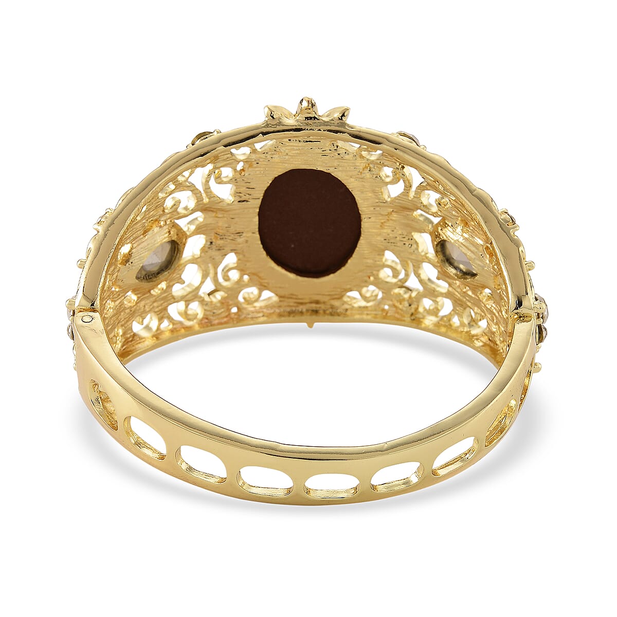 Brown Cameo, White Glass and Austrian Crystal Bangle Bracelet in Rosetone (6.50 In) image number 5