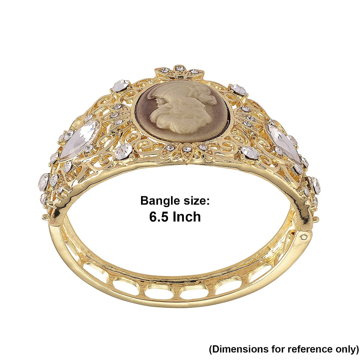 Brown Cameo, White Glass and Austrian Crystal Bangle Bracelet in Rosetone (6.50 In) image number 6