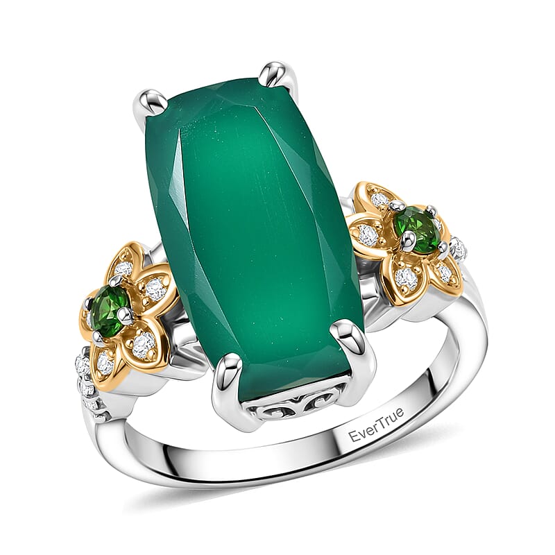 EverTrue Verde Onyx, Multi Gemstone 7.90 ctw Forest Bloom Ring in 18K YG Plated and Platinum Bond (Size 6.0)