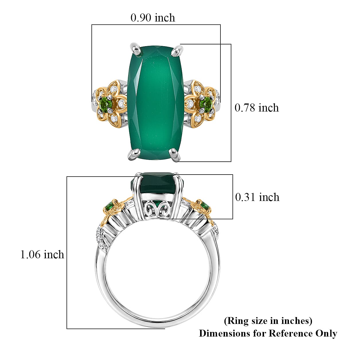 EverTrue Verde Onyx, Multi Gemstone 7.90 ctw Forest Bloom Ring in 18K YG Plated and Platinum Bond (Size 6.0)