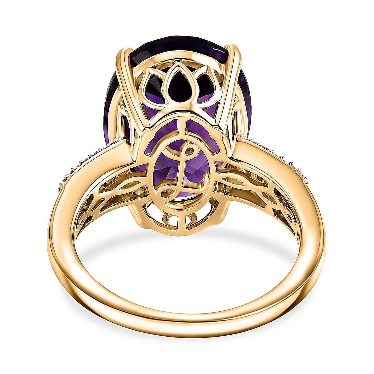 Luxoro AAA Moroccan Amethyst and Diamond I2 9.60 ctw Royal Hall Ring in 10K Yellow Gold (Size  10.0) 4.10 Grams image number 4