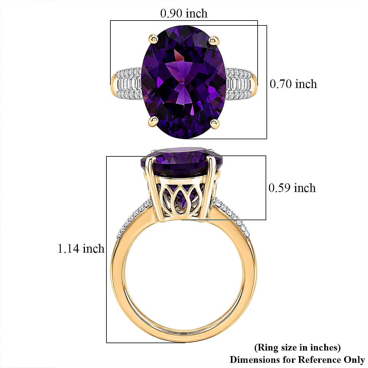 Luxoro AAA Moroccan Amethyst and Diamond I2 9.60 ctw Royal Hall Ring in 10K Yellow Gold (Size  10.0) 4.10 Grams image number 5