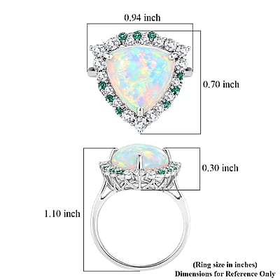 Certified & Appraised D'Joy Premium Ethiopian Welo Opal, Paraiba Tourmaline and Moissanite 4.60 ctw Ring in Rhodium Over Sterling Silver (Size 6.0)