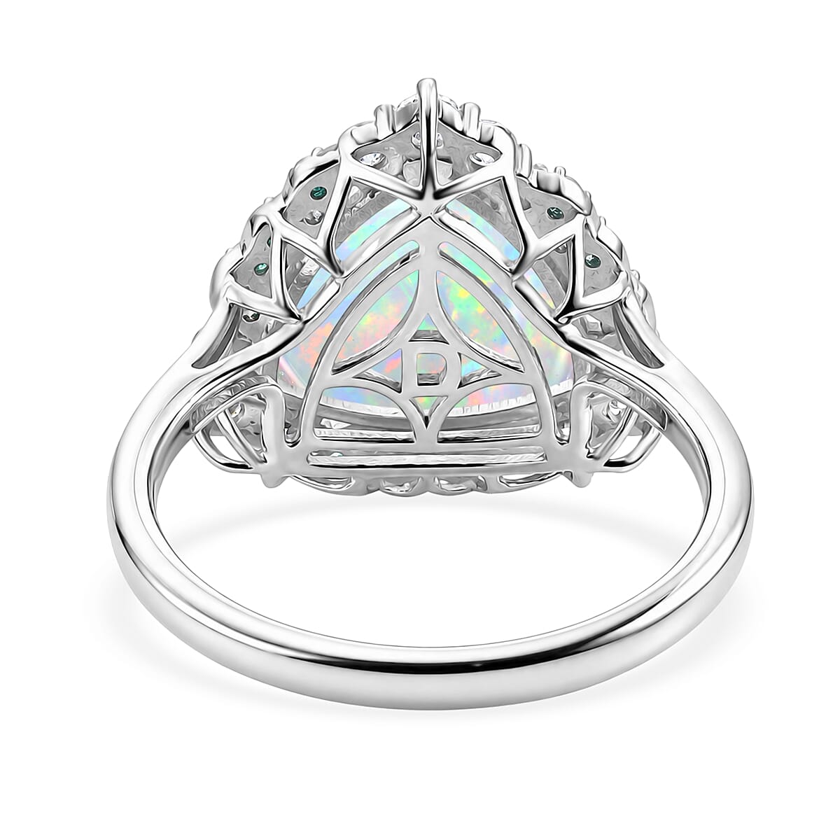 Certified & Appraised D'Joy Premium Ethiopian Welo Opal, Paraiba Tourmaline and Moissanite 4.60 ctw Ring in Rhodium Over Sterling Silver (Size 7.0)