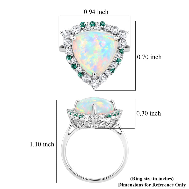 Certified & Appraised D'Joy Premium Ethiopian Welo Opal, Paraiba Tourmaline and Moissanite 4.60 ctw Ring in Rhodium Over Sterling Silver (Size 7.0)