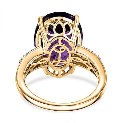 Luxoro AAA Moroccan Amethyst and Diamond I2 9.60 ctw Royal Hall Ring in 10K Yellow Gold (Size  5.0)  4.10 Grams