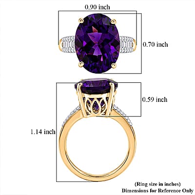 Luxoro AAA Moroccan Amethyst and Diamond I2 9.60 ctw Royal Hall Ring in 10K Yellow Gold (Size  5.0)  4.10 Grams