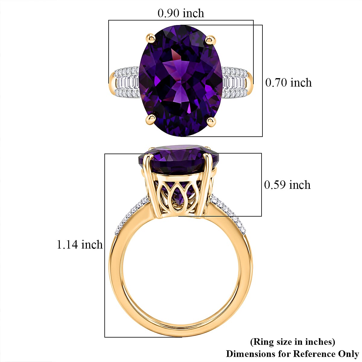 Luxoro AAA Moroccan Amethyst and Diamond I2 9.60 ctw Royal Hall Ring in 10K Yellow Gold (Size  6.0)  4.10 Grams image number 5
