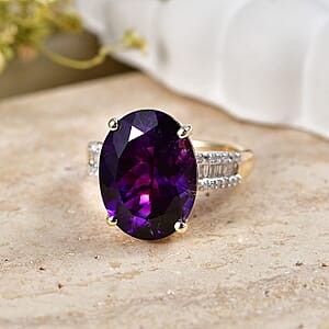 Luxoro AAA Moroccan Amethyst and Diamond I2 9.60 ctw Royal Hall Ring in 10K Yellow Gold (Size  6.5)  4.10 Grams