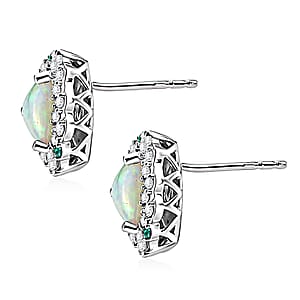 Certified & Appraised D'Joy Premium Ethiopian Welo Opal, Paraiba Tourmaline and Moissanite 2.20 ctw Earrings in Rhodium Over Sterling Silver