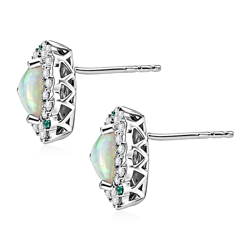 Certified & Appraised D'Joy Premium Ethiopian Welo Opal, Paraiba Tourmaline and Moissanite 2.20 ctw Earrings in Rhodium Over Sterling Silver
