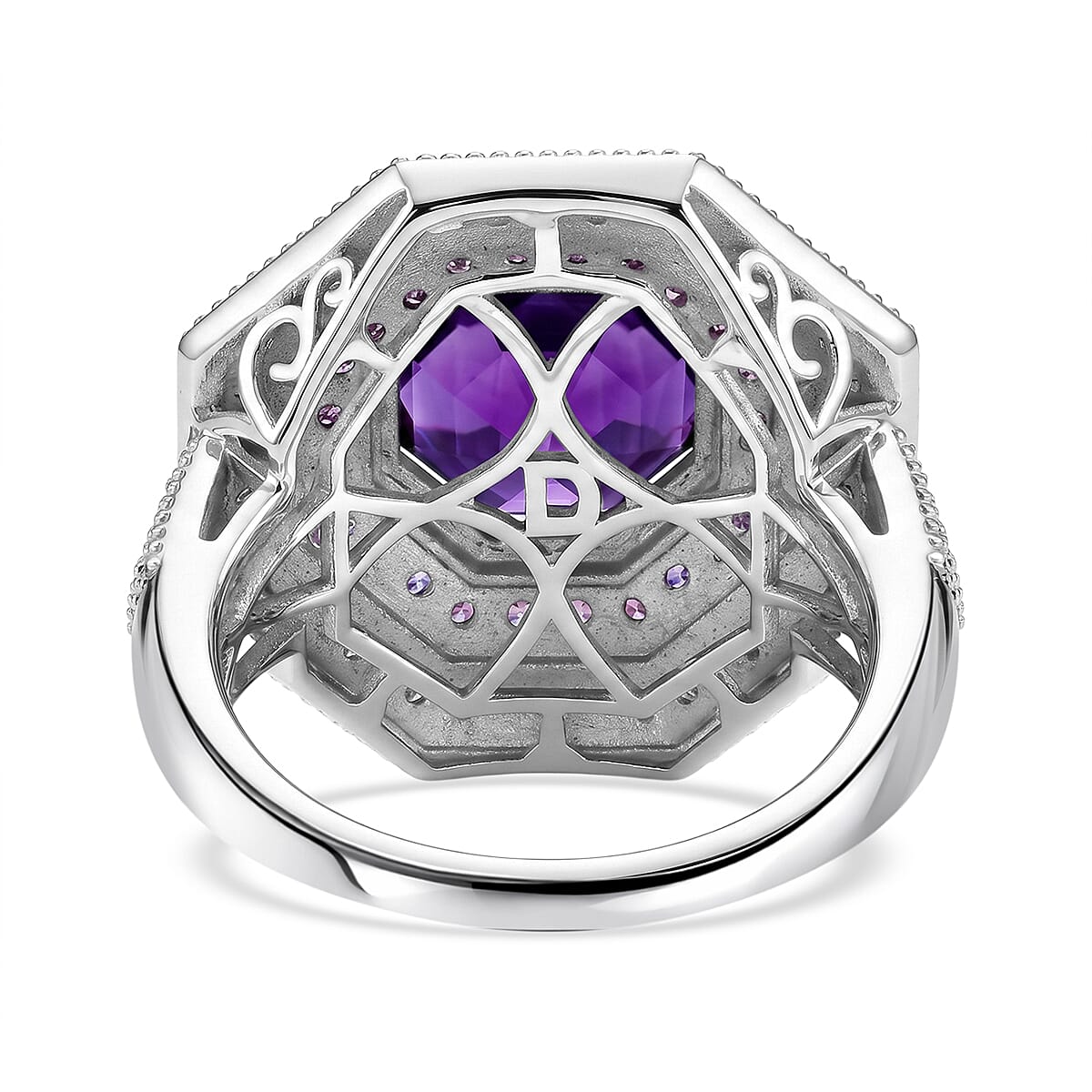 D'Joy Premium Moroccan Amethyst and Multi Gemstone 6.00 ctw Royal Octagon Ring in Rhodium Over Sterling Silver (Size 10.0) image number 4