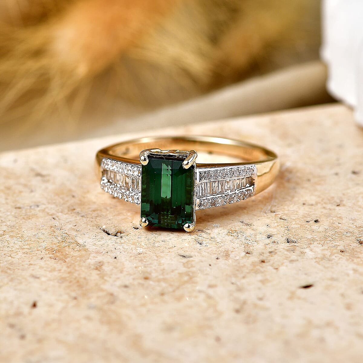 Luxoro 10K Yellow Gold AAA Santa Rosa Tourmaline, Diamond (I2) (0.24 cts) Ring (Size 6.5) 2.90 ctw image number 1