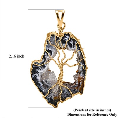 Dark Texture Quartz 40.00 ctw Geode Pendant without Chain in Goldtone