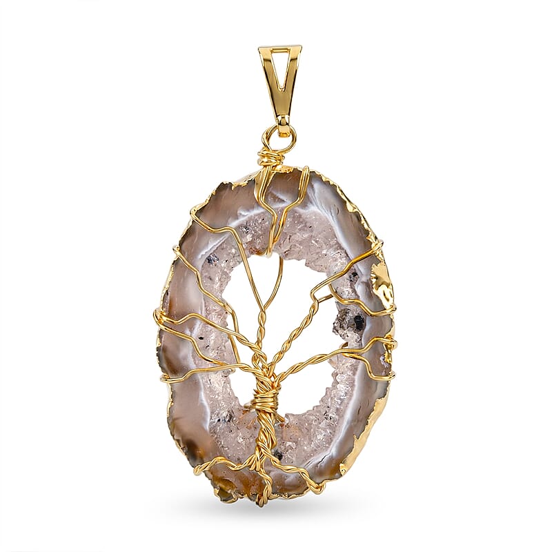 Light Texture Quartz Geode Pendant without Chain in Goldtone 63.00 ctw