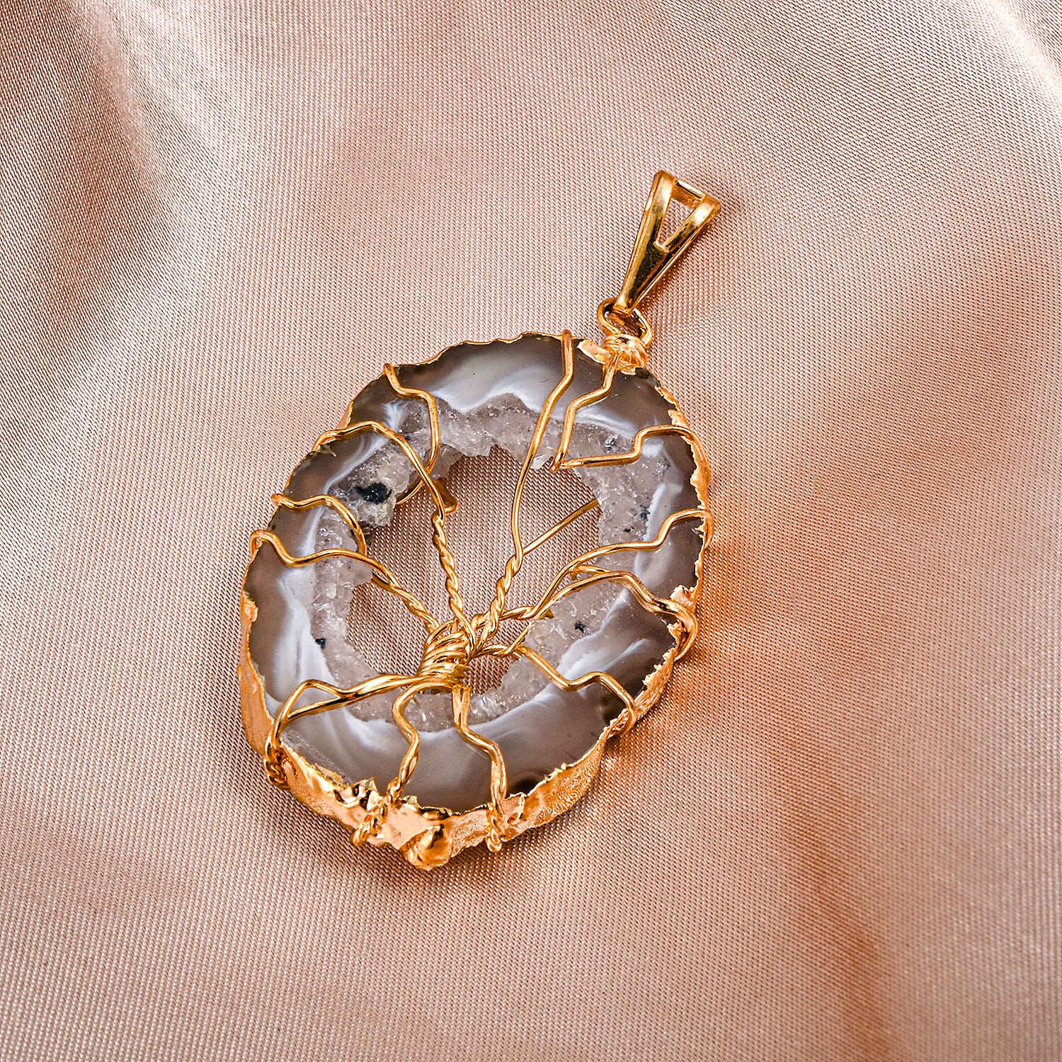 Light Texture Quartz Geode Pendant without Chain in Goldtone 63.00 ctw