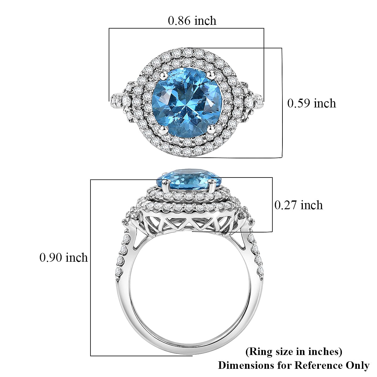 Certified & Appraised D'Joy Premium Fancy Cut Swiss Blue Topaz and Moissanite 3.85 ctw Ring in Rhodium Over Sterling Silver (Size 10.0) image number 5
