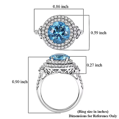 Certified & Appraised D'Joy Premium Fancy Cut Swiss Blue Topaz and Moissanite 3.85 ctw Ring in Rhodium Over Sterling Silver (Size 6.0)