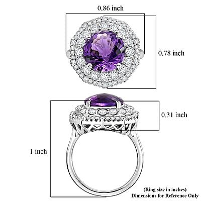 Certified and Appraised D'Joy Pinwheel Cut Premium Zambian Amethyst and Moissanite 4.20 ctw Ring in Rhodium Over Sterling Silver (Size 6.0)
