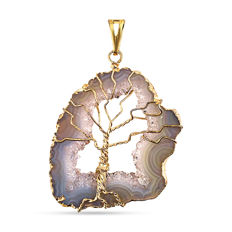 Light Grey Texture Quartz 63.00 ctw Geode Pendant without Chain in Goldtone