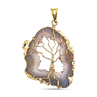 Light Grey Texture Quartz 63.00 ctw Geode Pendant without Chain in Goldtone
