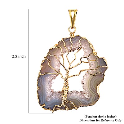 Light Grey Texture Quartz 63.00 ctw Geode Pendant without Chain in Goldtone