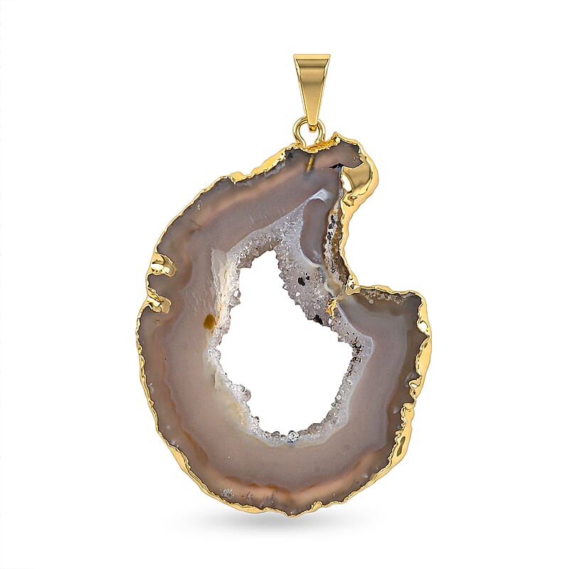 Texture Quartz Geode 25.00 ctw Pendant without Chain in Goldtone