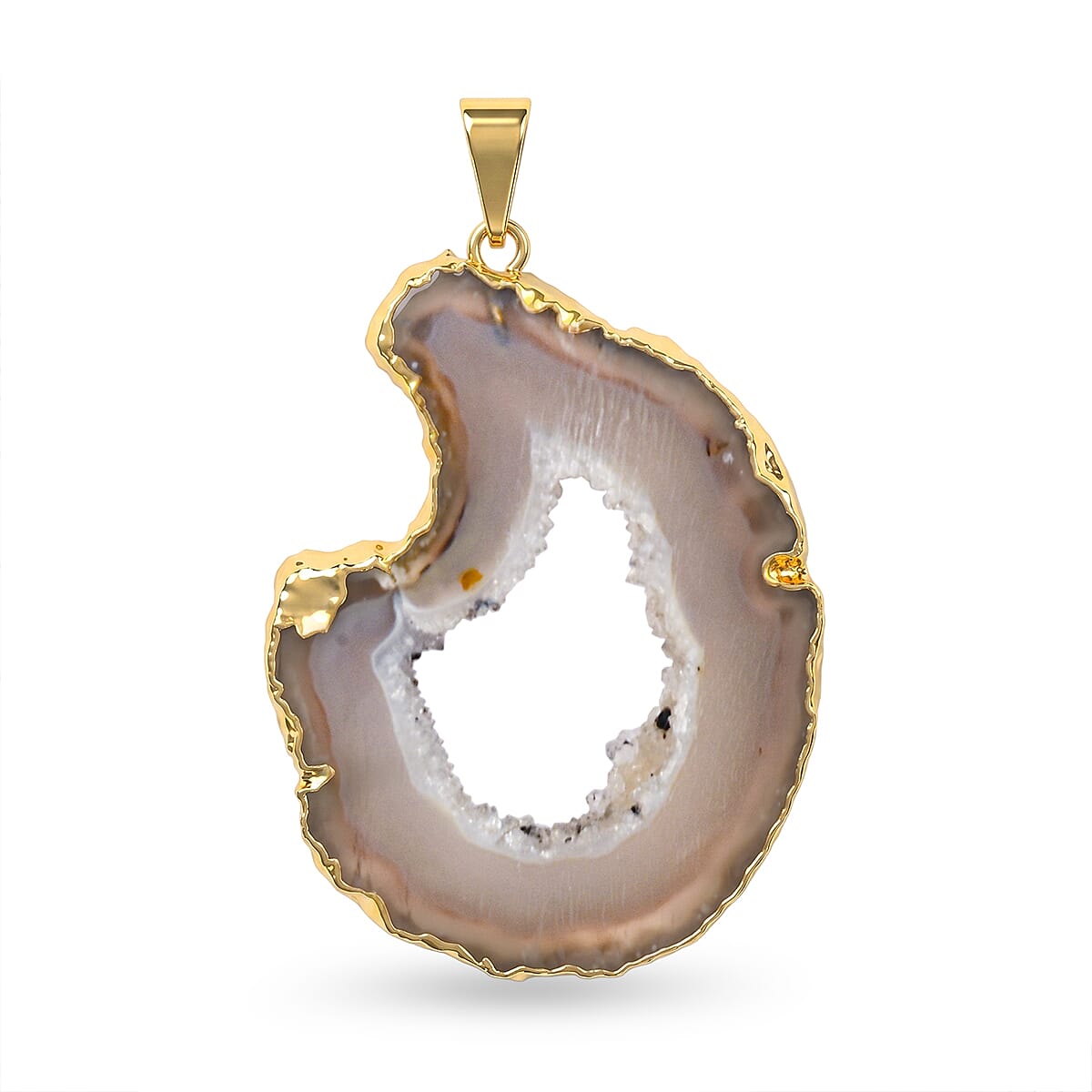 Texture Quartz Geode 25.00 ctw Pendant without Chain in Goldtone