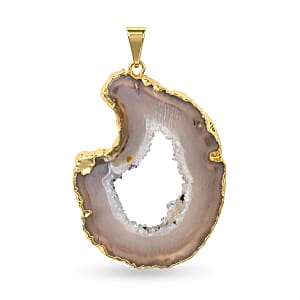 Texture Quartz Geode 25.00 ctw Pendant without Chain in Goldtone
