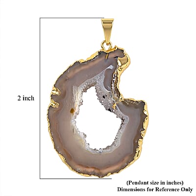 Texture Quartz Geode 25.00 ctw Pendant without Chain in Goldtone