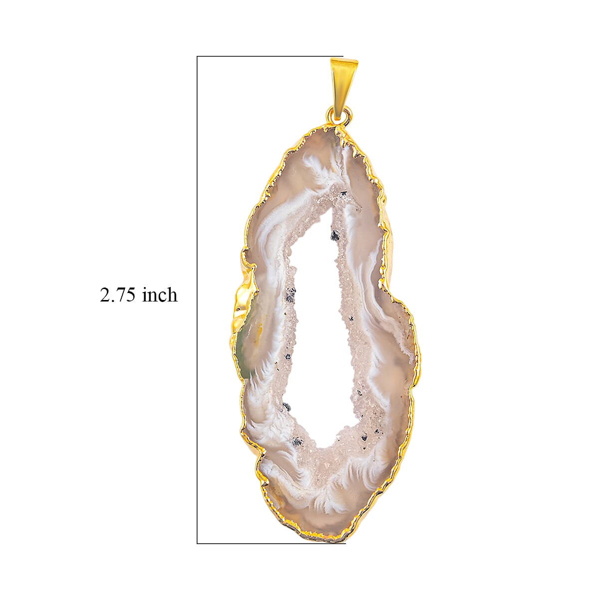 Rose Texture Quartz 42.00 ctw Geode Pendant without Chain in Goldtone