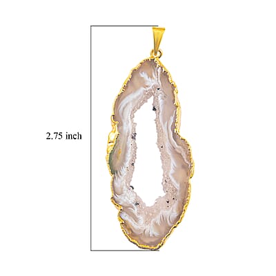 Rose Texture Quartz 42.00 ctw Geode Pendant without Chain in Goldtone
