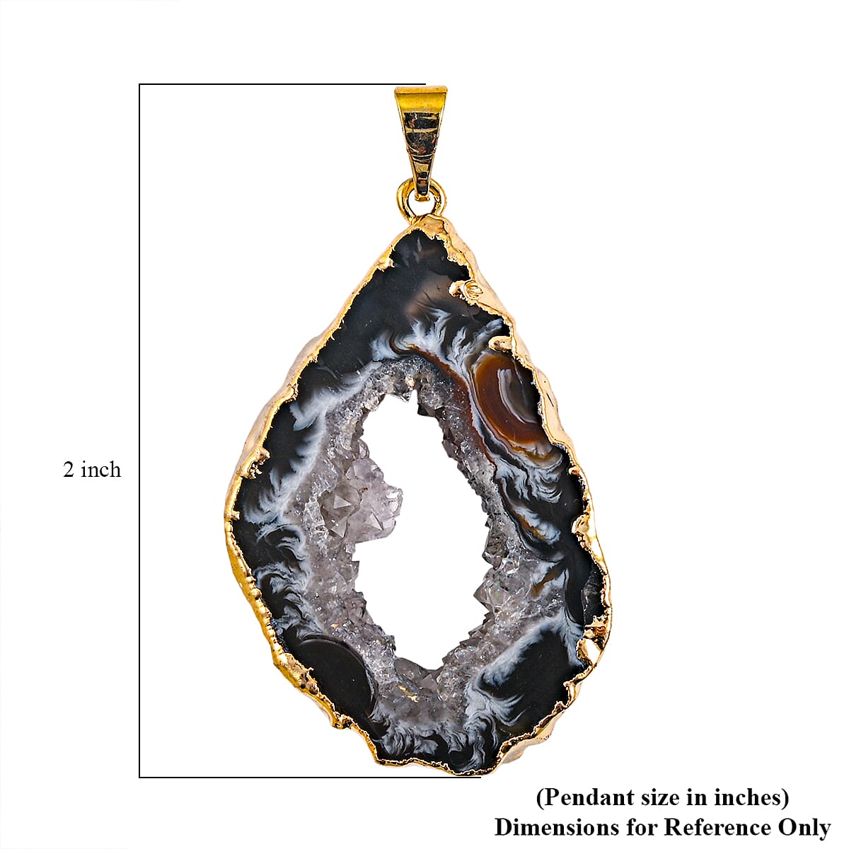 Grey Rutilized Texture Quartz 35.00 ctw Geode Pendant without Chain in Goldtone image number 3