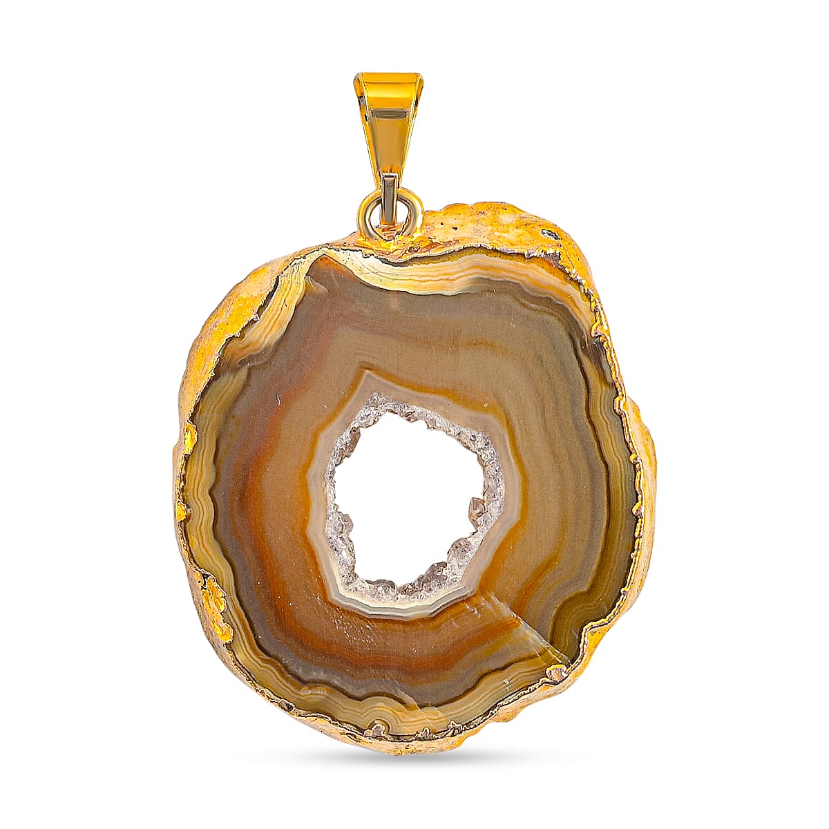 Texture Quartz 44.00 ctw Geode Pendant without Chain in Goldtone