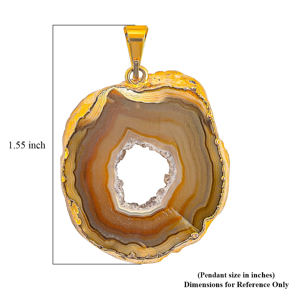 Texture Quartz 44.00 ctw Geode Pendant without Chain in Goldtone