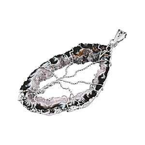 Dark Texture Quartz 58.00 ctw Geode Pendant without Chain in Silvertone