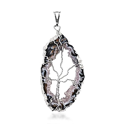 Dark Texture Quartz 58.00 ctw Geode Pendant without Chain in Silvertone