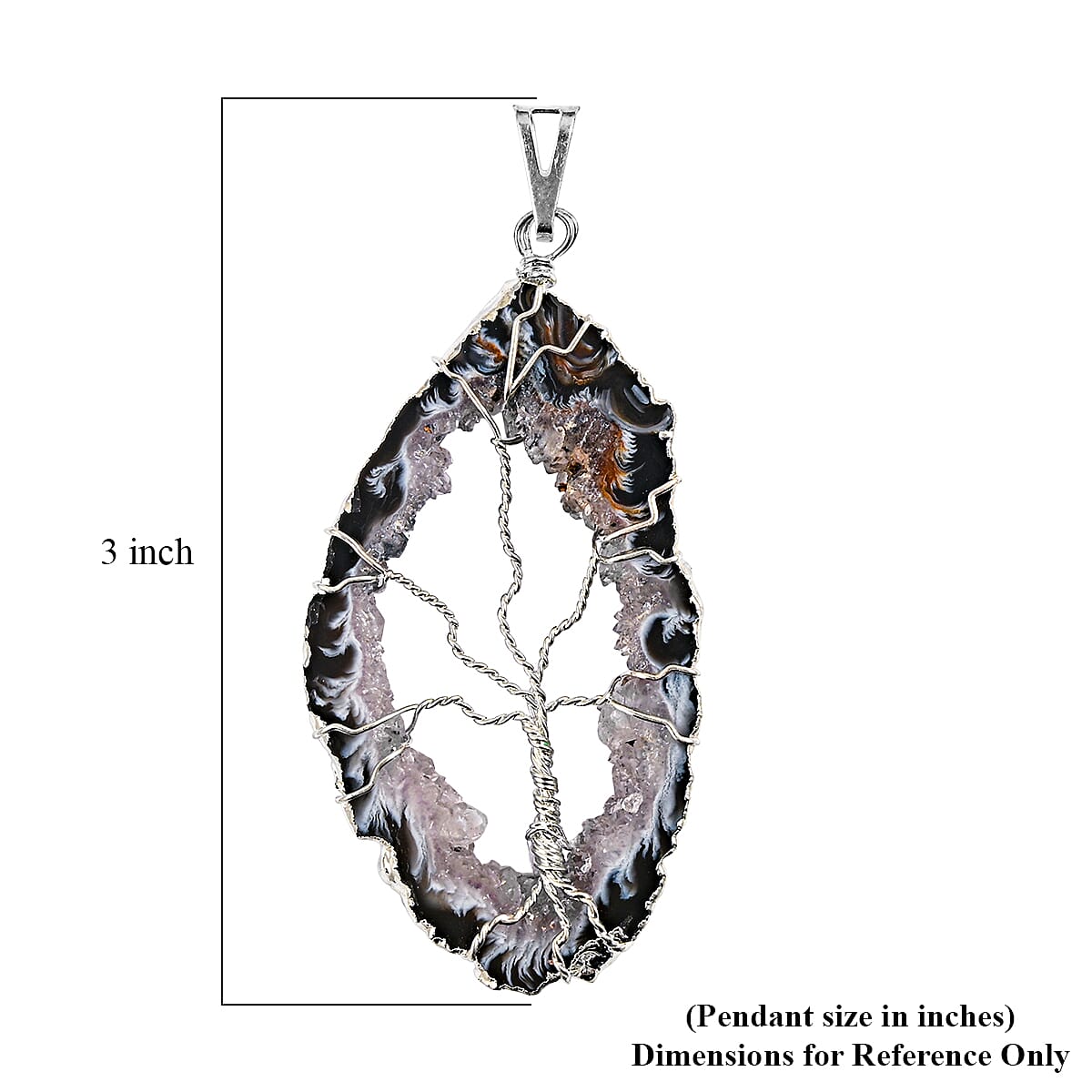 Dark Texture Quartz 58.00 ctw Geode Pendant without Chain in Silvertone
