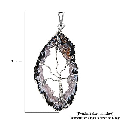 Dark Texture Quartz 58.00 ctw Geode Pendant without Chain in Silvertone