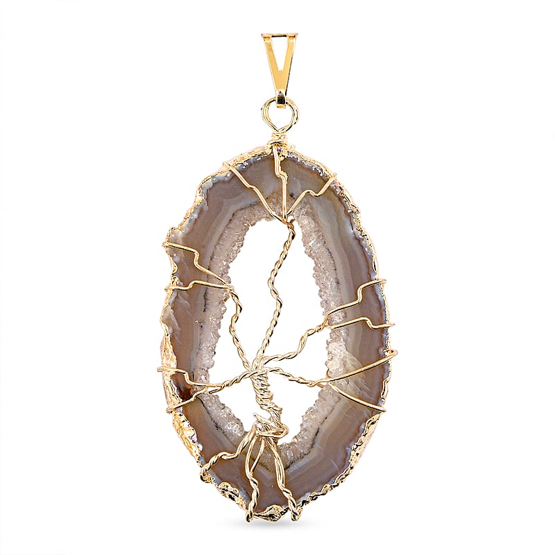 Light Grey Texture Quartz 58.00 ctw Geode Pendant without Chain in Silvertone