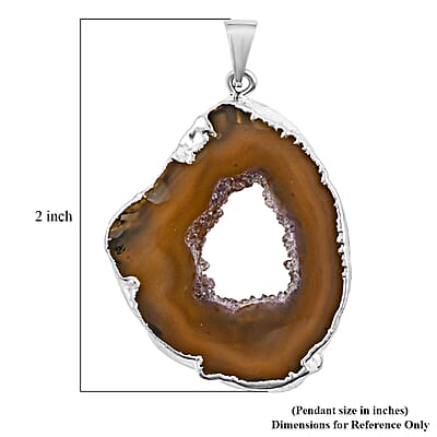 Smokey Texture Quartz 33.00 ctw Geode Pendant without Chain in Silvertone