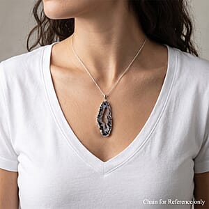 Grey Rutilized Texture Quartz 32.00 ctw Geode Pendant without Chain in Silvertone