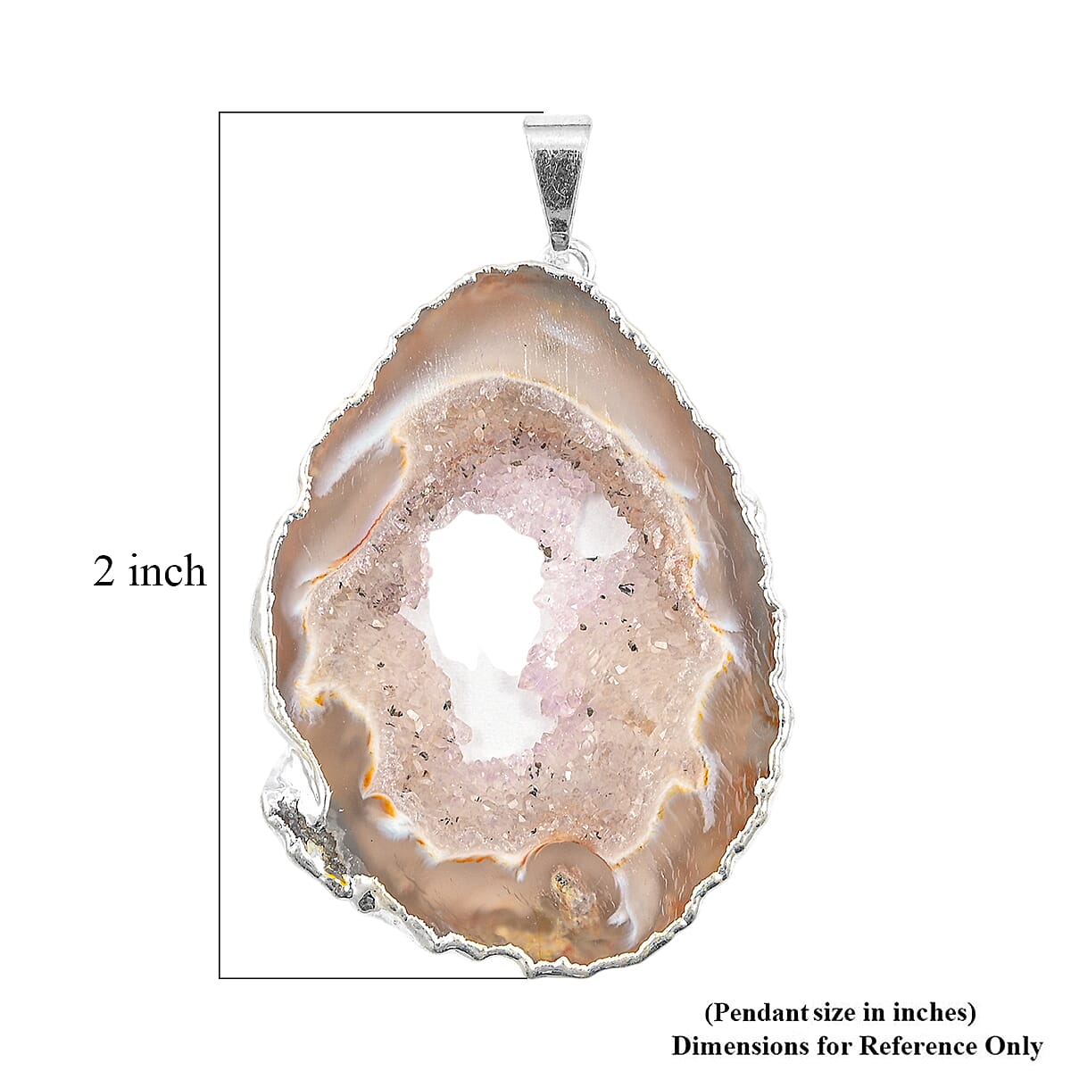 Rose Texture Quartz 42.00 ctw Geode Pendant without Chain in Silvertone image number 3