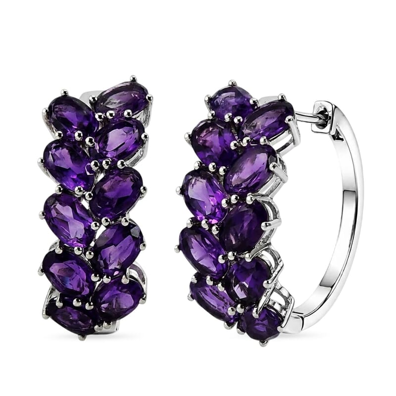 EverTrue African Amethyst 8.15 ctw Chevron Hoop Earrings in Platinum Bond